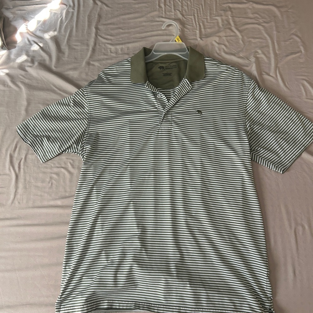 Men's Striped Polo Shirt - Olive and White